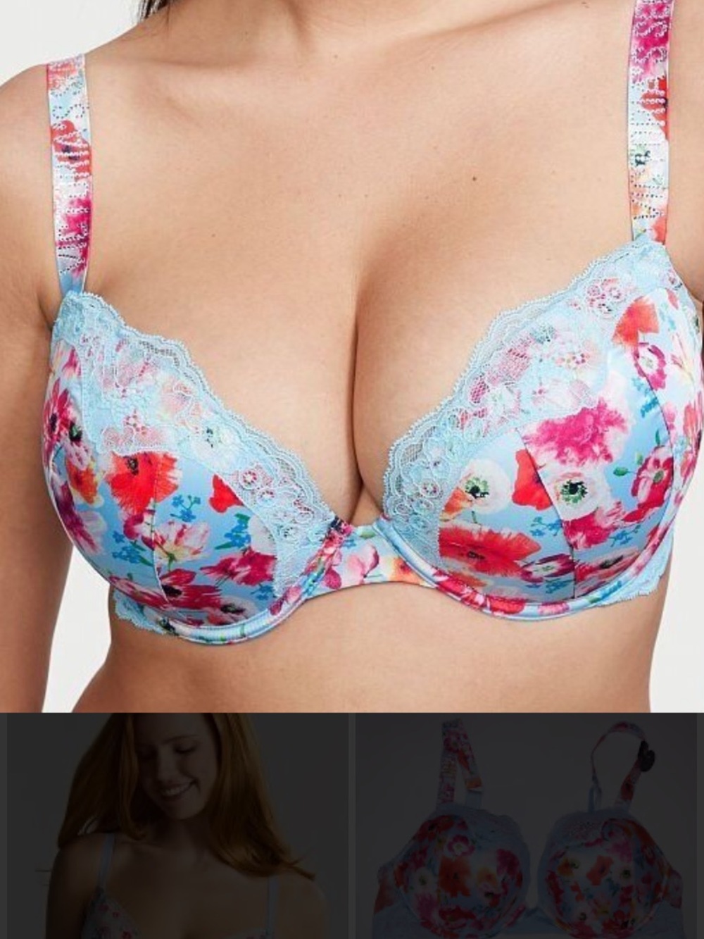 Victoria’s Secret Very Sexy Floral Push Up Bra 38DD E85 Bling Shine Straps